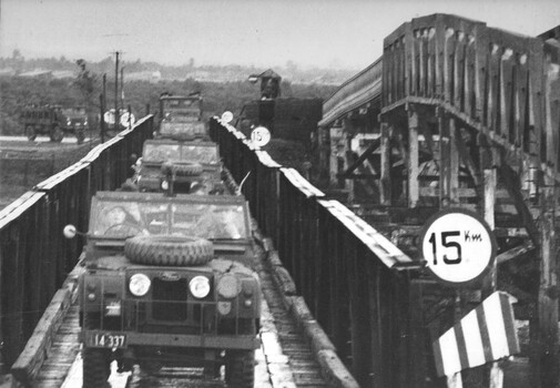 A photograph of an Australian 'Road Runner' military supply convoy from 1st Australain Logistics Support Base, Vung Tau. 