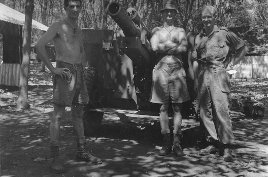 A photograph of gunners of 1st Field Regiment, Royal Australian Artillery at Nui Dat, Phuoc Tuy Province, South Vietnam. 