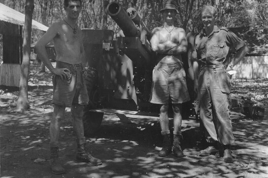 A photograph of gunners of 1st Field Regiment, Royal Australian Artillery at Nui Dat, Phuoc Tuy Province, South Vietnam. 