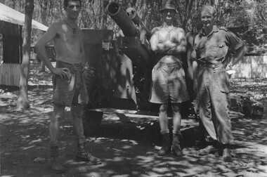 A photograph of gunners of 1st Field Regiment, Royal Australian Artillery at Nui Dat, Phuoc Tuy Province, South Vietnam. 