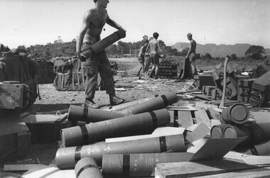 A photograph of Gunners of 1st Field Regiment, RAA, at the 1 ATF Base, Nui Dat, Phuoc tuy Province, Sth Vietnam. 