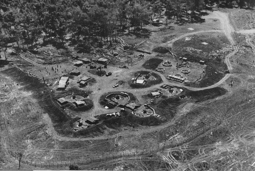 A photograph of an oblique view of 7 RAR Fire Support Base, housing the Battalions direct artillery support. 