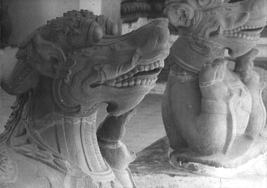 A photograph of a pair of Veitnamese 'Temple Lions' at Danang, South Vietnam. These speciments were said to be hundreds of years old.