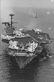 A photograph of the American aircraft carrier USS Enterprise, on station with the U.S. 7th Fleet in the Tonkin Gulf, North Vietnam.