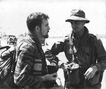 A photograph of Denis Gibbons, the UPI War Correspondent at 1 Australian Task Force Base, Nui Dat, Phuoc Tuy Province. 