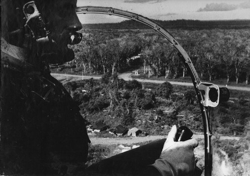 A photograph of Captain Jim Campbell DFC, a rotary wing (helicopter) pilot with 161 (Indep) Recce Flight, stationed at the 1st ATF Base. 