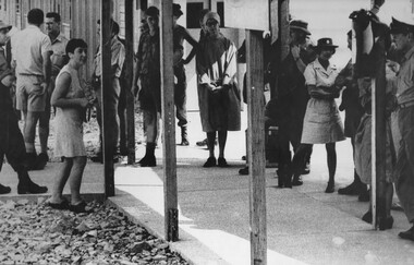 A photograph of Medivac Day at the 1st Australian Field Hospital, hospital staff, Lt Ruth Page, Capt June Minchow and Dr Shirley Coughlan.