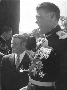 A photoa Medic with Governor of NSW, Sir Roden Cutler VC after receiving his Military Medal at Government House NSW in 1971. 