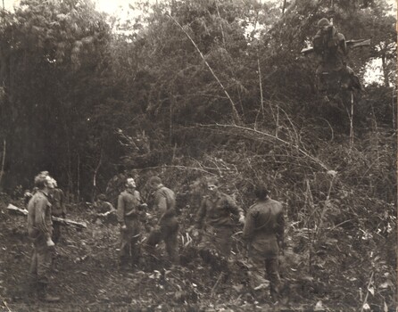 A photograph of 1ATF 'Operation Atherton' , 1 Platoon, A Coy 8 RAR Pte Robinson begins his ascent to the dustoff helicopter. 