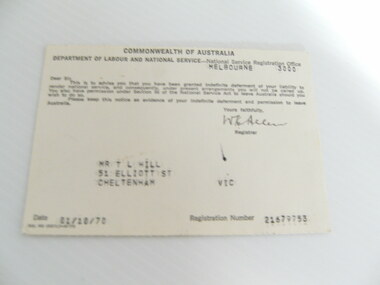 Certificate, Deferment Certificate, 1/10/1970 12:00:00 AM