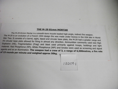 Poster - Poster, Information Board, The M29 81 mm Mortar