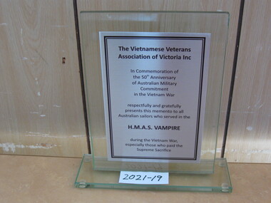 Plaque, The Vietnamese Veterans Association of Victoria Inc