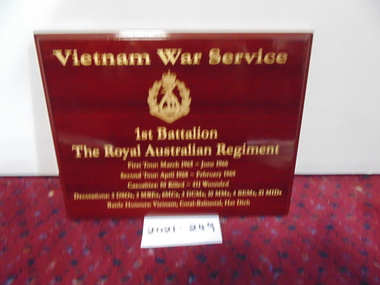Plaque, Vietnam War Service