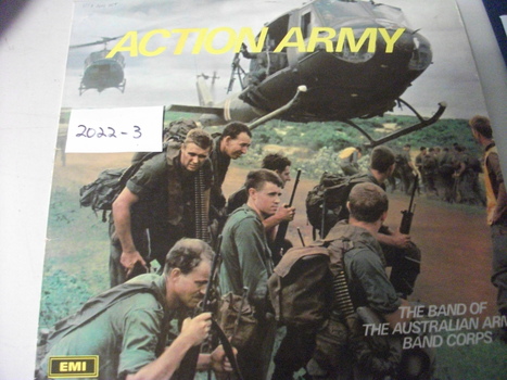 A LP EMI record titled "Action Army" by The Band Of the Australian Band Corps with 12 songs. 