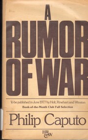 Book, Caputo, Philip, A Rumor of War. (Copy 1)