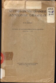 Book, Emeneau, M.B, Studies in Vietnamese (Annamese) grammar