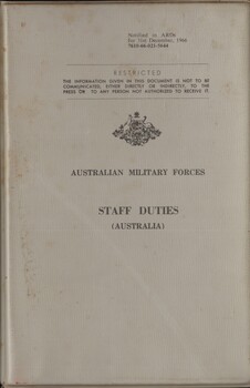 A grey coloured plastic cover with black writing on it. There is the Australian Coat Of Arms in the middle of the cover