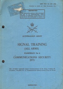 Australian Army: Signal Training (All Arms) Pamphlet No. 6: Communications Security, 1971