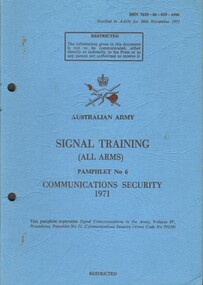 Australian Army: Signal Training (All Arms) Pamphlet No. 6: Communications Security