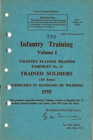 Infantry Training Volume 1, Infantry Platoon Weapons Pamphlet No.11, Trained Soldiers (All Arms) Exercises in Handling of Weapons 1955