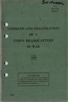 Command And Organization Of A Corps Headquarters In War 1950