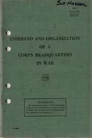 Command And Organization Of A Corps Headquarters In War 1950