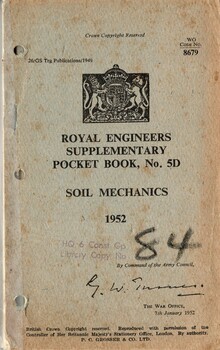 Royal Engineers Supplementary Pocket Book, No. 5D: Soil Mechanics 1952