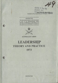 A greyish coloured cardboard cover with black information on the front. Top right hand corner is the number 49.