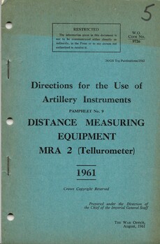 Directions for the Use of Aartillery Instruments : Pamphlet No. 9: Distance Measuring Equipment MRA 2