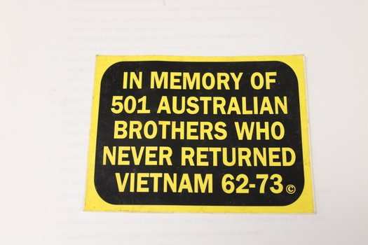 Memorial sticker for 501 Australian brothers who never returned.
