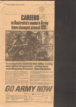 Newspaper Army recruitment article taken from the Sun January 20th 1969.