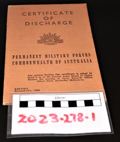 External photograph of discharge certificate, Vietnam war (1962-1972) for Gregory Carl Juckert.