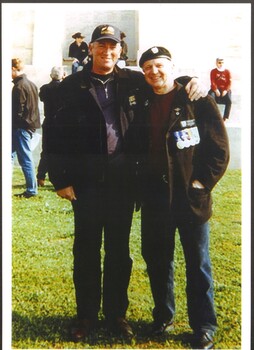 Dennis Giste and Normie Rowe at the 85th Anniversary of Gallipoli at the Lone Pine ceremony. 