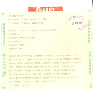 A photocopy of an urgent telegram sent to Mr. T Lloyd