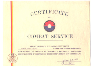 A copy of a Certificate of Combat Service.