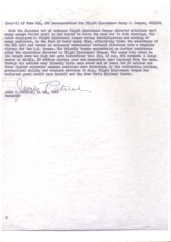 Copy of Page 3 of Recommendation For Decoration for Garry Gordon Cooper.