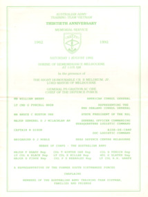 Australian Army Training Team: Thirtieth Anniversary Memorial Service 1962 - 1992