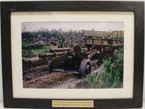 105mm Howitzer Artillary Gun Towed from Firebase by MK V International Cargo Truck Vietnam 1968 