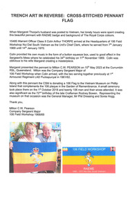 A letter explaining the reason for the creation of the hand made cross-stitch flag