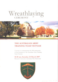 Wreath Laying Ceremony - The Australian Army Training Team Vietnam, Sunday 24 March 2007, Western Courtyard, Australian War Memorial