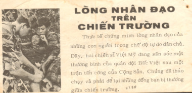 A small Vietnamese propaganda flyer with two black and white photos on them