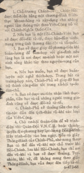 A small propaganda flyer which is written in Vietnamese.