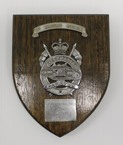 Wooden Plaque with silver metal insignia of 1st Armoured Regiment