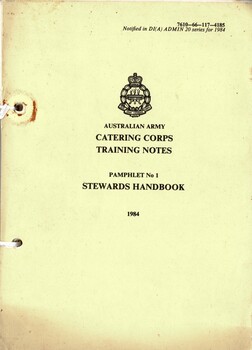 Australian Army: Catering Corps Training Notes, Pamphlet no.1: Stewards Handbook