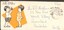 Airmail envelop - print of man taking photo of woman against orange shape. Address and airmail stamp.