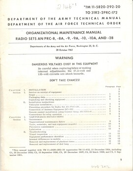 Department of the Army Technical Manual: Organizational Maintnance Manual: Radio sets AN/PRC-8, -8A, -9, -9A, -10,-10A AND -28