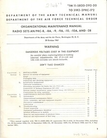Department of the Army Technical Manual: Organizational Maintnance Manual: Radio sets AN/PRC-8, -8A, -9, -9A, -10,-10A AND -28