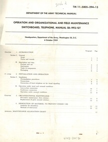 Department of the Army Technical Manual: Operation And Organizational And Field Maintenance Switchboard, Telephone, Manual SB-993/GT