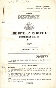 Australian Army: The Division In Battle, Pamphlet No. 10: Air, 1967 (amendment)