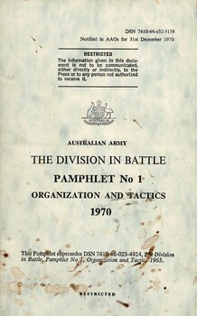 Australian Army: The Division In Battle, Pamphlet No. 1: Organization And Tactics, 1970